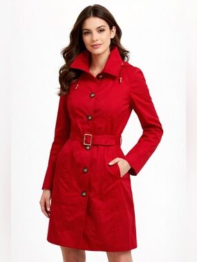 Michael Kors Bold Red Trench Coat, Size XS